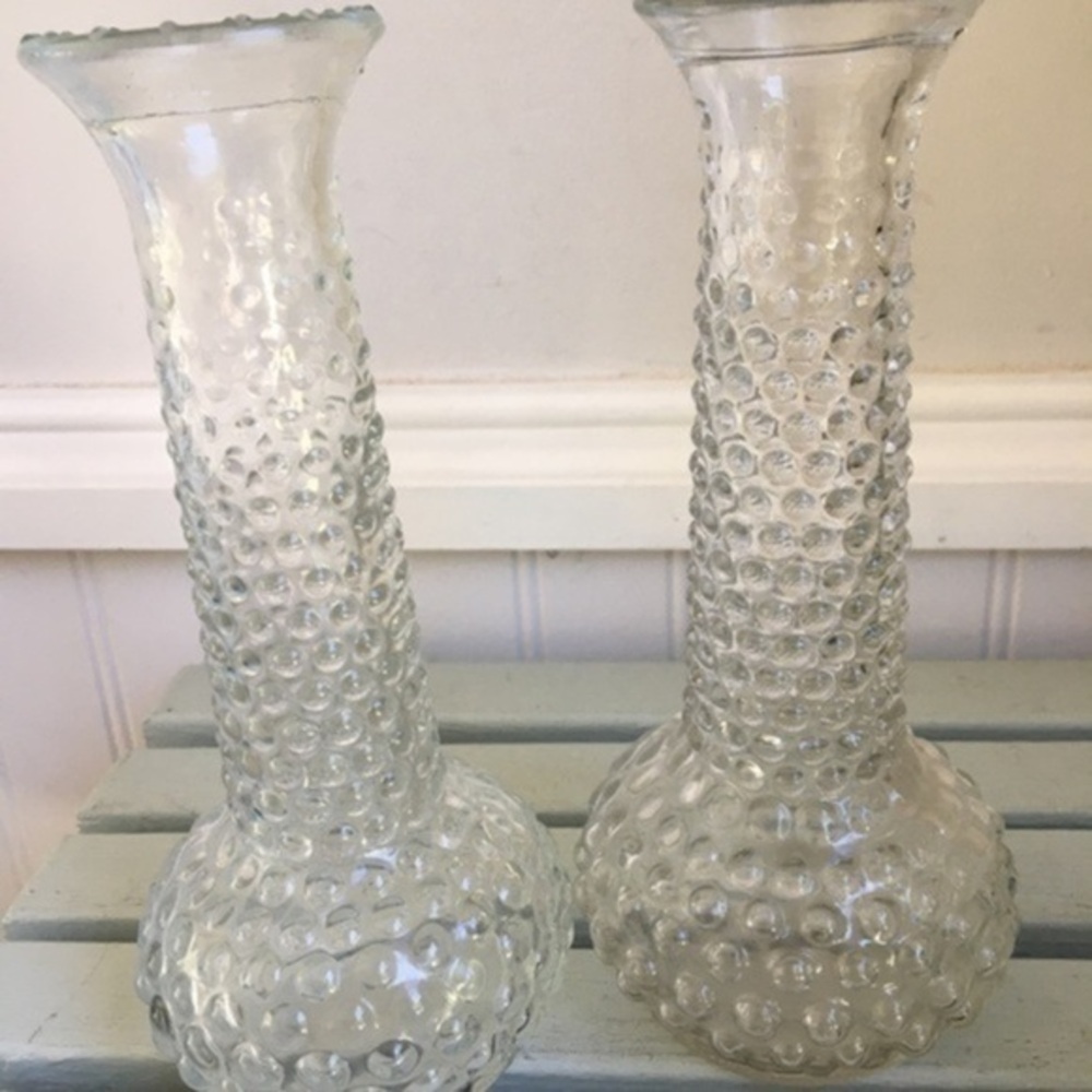 Vintage E.O. Brody Clear Glass Hobnail Vases Set of Two 7.75” H - Picture 8 of 13